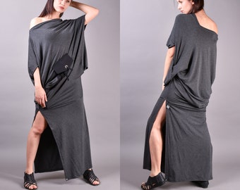 One Shoulder Dress, Summer Maxi Dress, Slit Dress, Boho Maxi Dress, Loose Summer Dress, Long Dress, Loose Maxi Dress, Plus Size Clothing