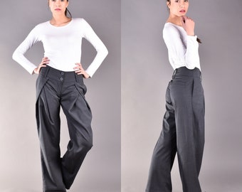 Wide Leg Trousers, Loose Grey Pants, Long Maxi Pants, Casual Pants, Extravagant Grey Pants, High Waist Pants, Wide Pants, Maxi Pants