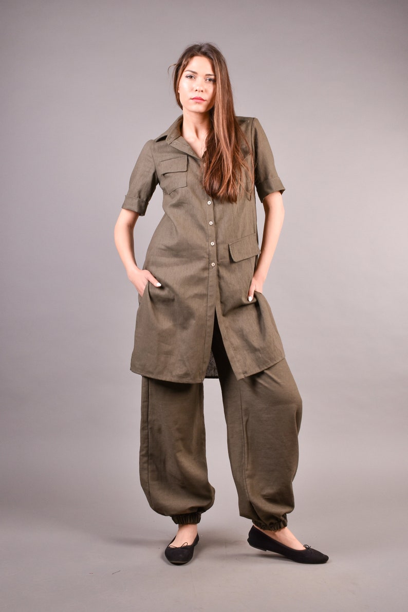 Linen Pants, Linen Tunic, Women Linen Set, Harem Pants, Drop Crotch Pants, Boho Pants, Linen Shirt, Linen Top, Plus Size Clothing image 8