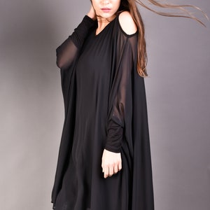 Black Tunic, Тulle, Womens Tunic, Oversize Tunic, Dress Tunic, Plus Size Tunic, Long Sleeve Tunic, Maxi Tunic Top, Tulle Cover Up, Clothing zdjęcie 7