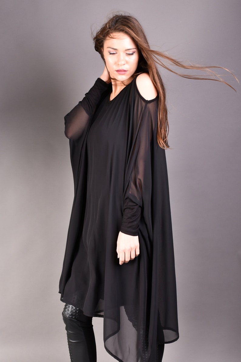 Black Tunic, Тulle, Womens Tunic, Oversize Tunic, Dress Tunic, Plus Size Tunic, Long Sleeve Tunic, Maxi Tunic Top, Tulle Cover Up, Clothing zdjęcie 7