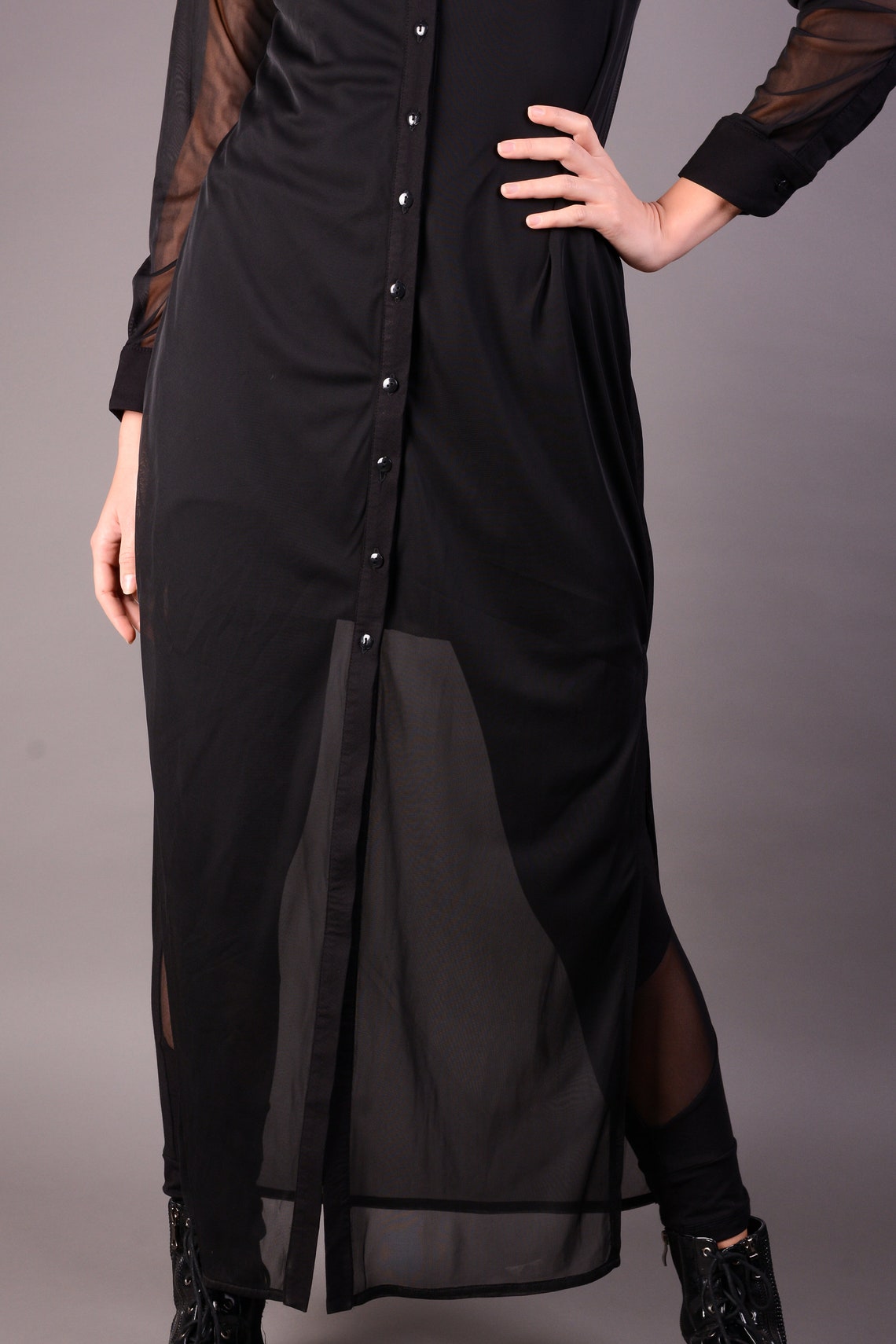 Long Shirt Dress Black Shirt Dress Chiffon Black Shirt Maxi Etsy