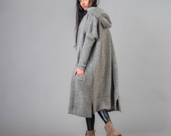 NEW Winter Wool Cloak with Hood, Oversized Loose Fluffy Cardigan ,Hooded Coat Chunky Wool cardigan,Soft Wool Knit Coat ,Warm Winter Cardigan