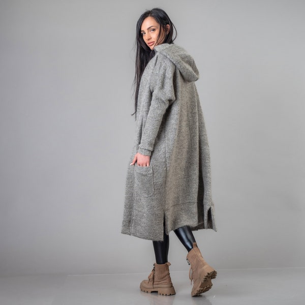 NEW Winter Wool Cloak with Hood, Oversized Loose Fluffy Cardigan ,Hooded Coat Chunky Wool cardigan,Soft Wool Knit Coat ,Warm Winter Cardigan