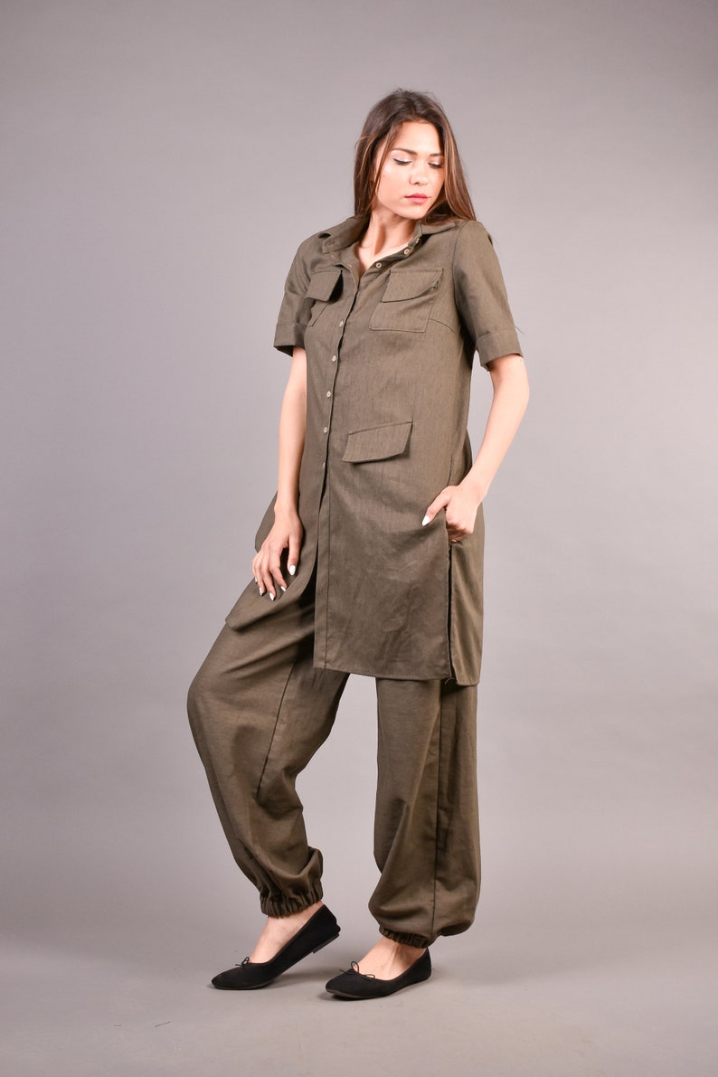 Linen Pants, Linen Tunic, Women Linen Set, Harem Pants, Drop Crotch Pants, Boho Pants, Linen Shirt, Linen Top, Plus Size Clothing image 6