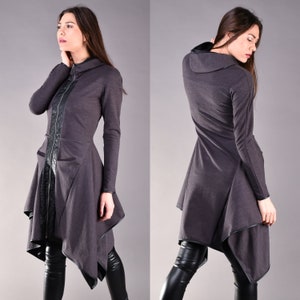 Plus Size Jacket, Fit and Flare Coat, Asymmetric zipper jacket, Autumn Winter Outwear, Plus Size Clothes,Alternative clothing,Zipper Hoodie