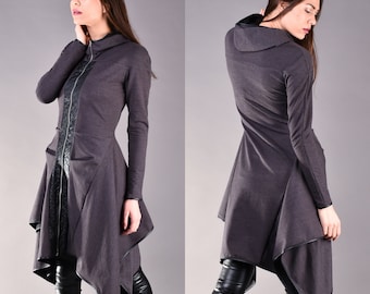 Plus Size Jacket, Fit and Flare Coat, Asymmetric zipper jacket, Autumn Winter Outwear, Plus Size Clothes,Alternative clothing,Zipper Hoodie