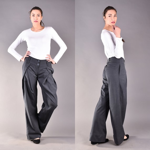 Wide Leg Trousers, Loose Grey Pants, Long Maxi Pants, Casual Pants, Extravagant Grey Pants, High Waist Pants, Wide Pants, Maxi Pants