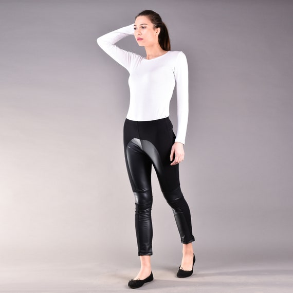 Black Leather Leggings, Leather Pants, Vegan Leather, Cigarette