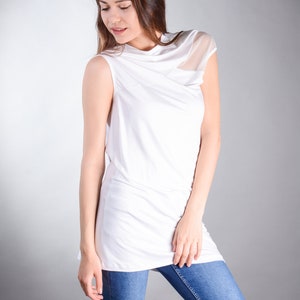 White Blouse, White Lace Top, Tunic Top, Asymmetrical Top, Oversized Top, Plus Size Clothing image 4