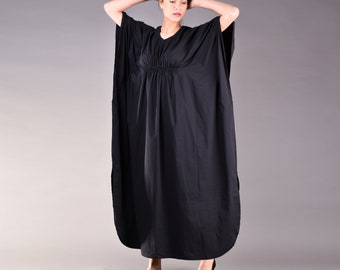 Black Kaftan Maxi Dress, Kimono Sleeve, Plus Size Loose Dress