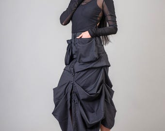 Wool stripe Skirt Wrap  , Extravagant and Cargo pocket