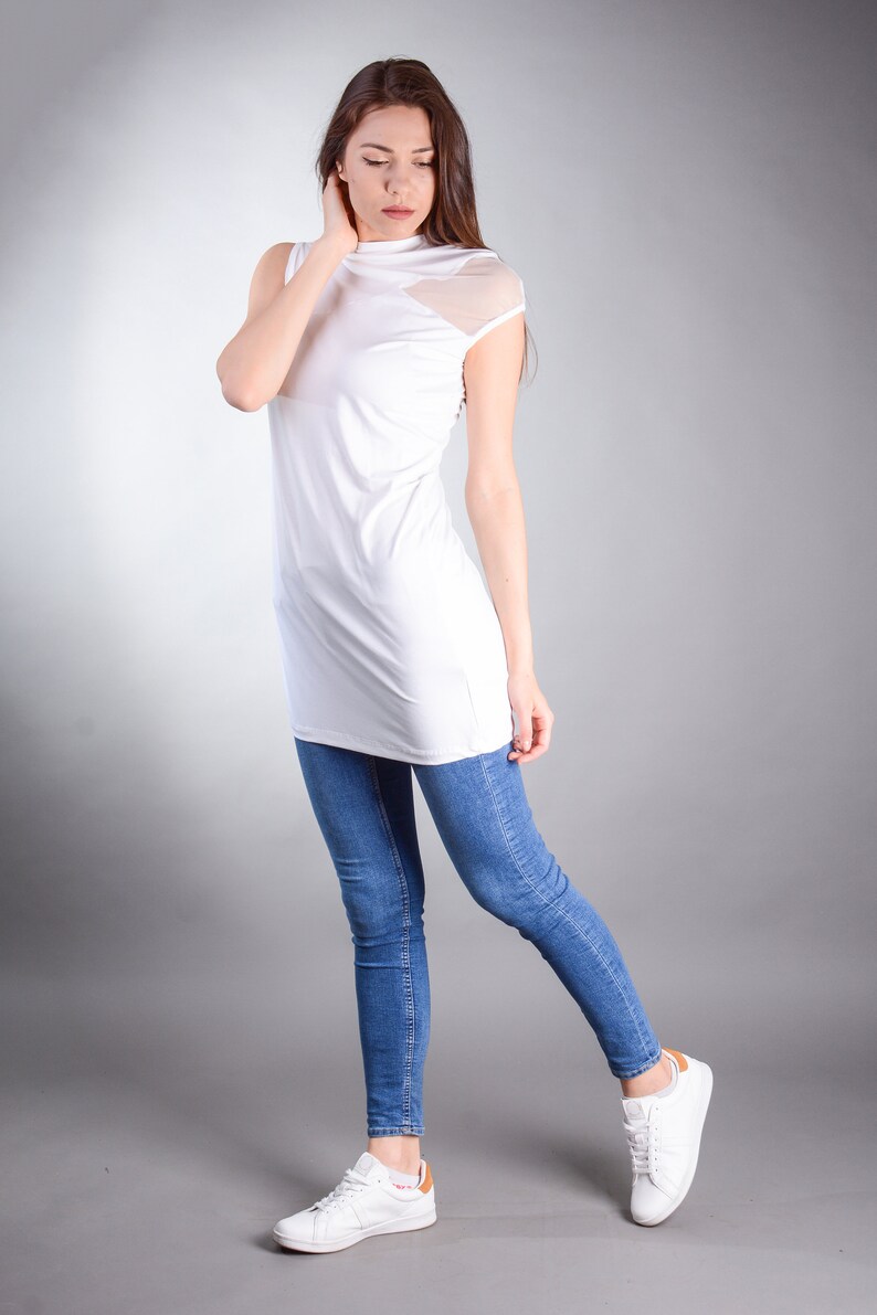 White Blouse, White Lace Top, Tunic Top, Asymmetrical Top, Oversized Top, Plus Size Clothing image 2