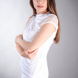Weiße Bluse, Weißes Spitzen top, Tunika Top, asymmetrisches Top, Oversized Top, Plus Size Kleidung Bild 7