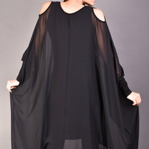 Schwarze Tunika, Frauen Tunika, Oversize Tunika, Kleid Tunika, Plus Größe Tunika, Langarm Tunika, Maxi Tunika Top, Tüll Cover Up, Kleidung Bild 5