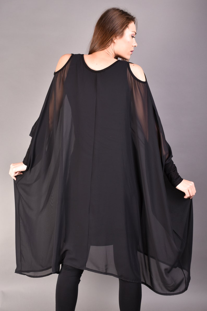 Black Tunic, Тulle, Womens Tunic, Oversize Tunic, Dress Tunic, Plus Size Tunic, Long Sleeve Tunic, Maxi Tunic Top, Tulle Cover Up, Clothing zdjęcie 5