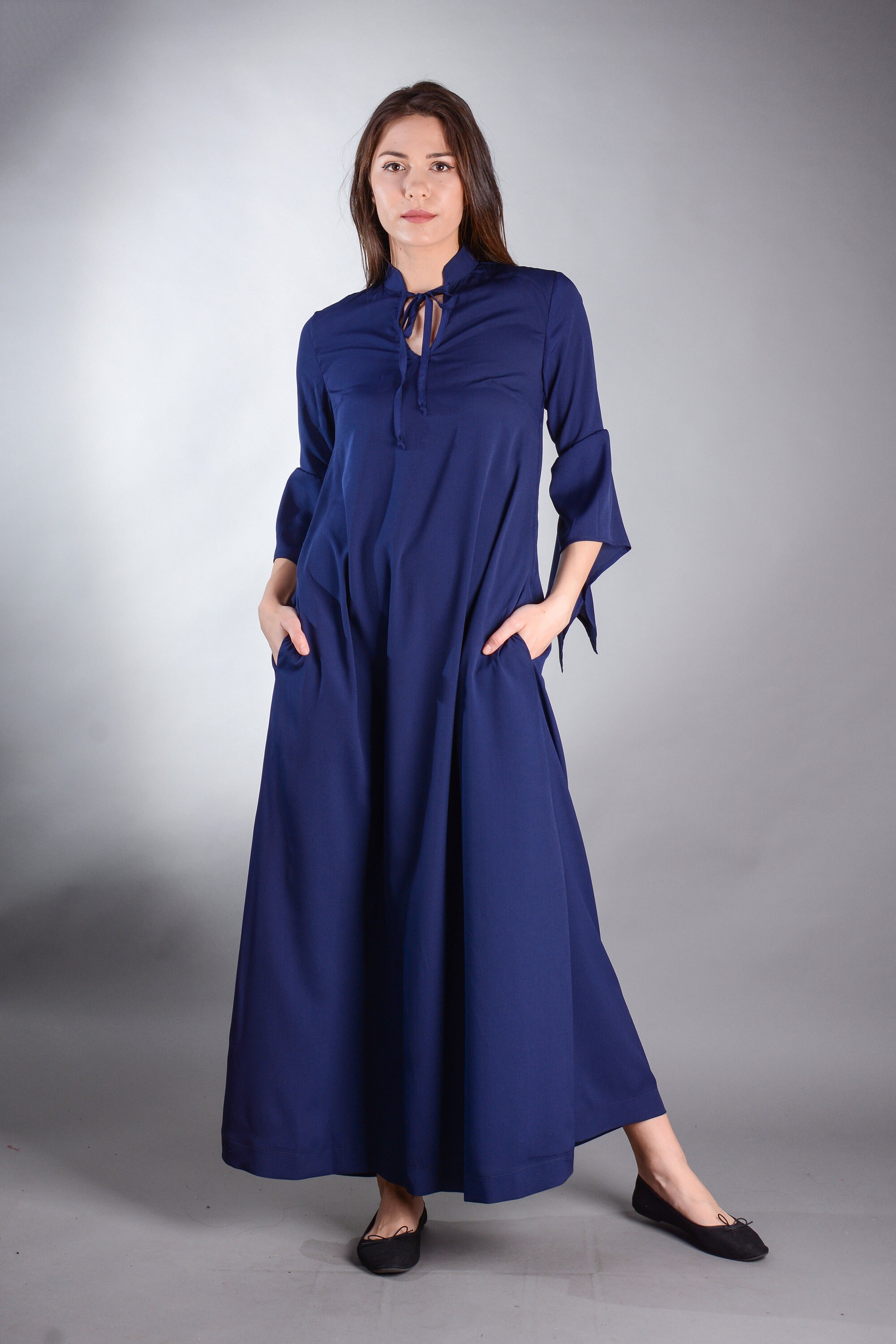 blue long sleeve maternity maxi dress Light Blue V-Neck Long Sleeve Fitted Maternity Maxi Dress – PinkBlush main image 0