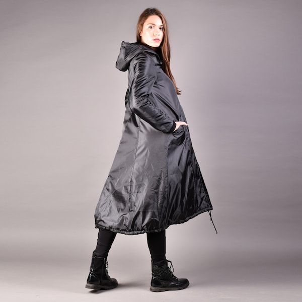 Schwarze Jacke, Winterjacke, Damen Jacke, Plus Size Jacke, Oversize Jacke, warmüberziehen, Maxi Jacke, Gothic Jacke,