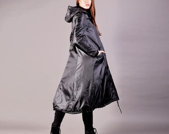 Long Oversize Jacket with Hood, Balloon Fit or Belted Princess Style Winter Warm Outerwear