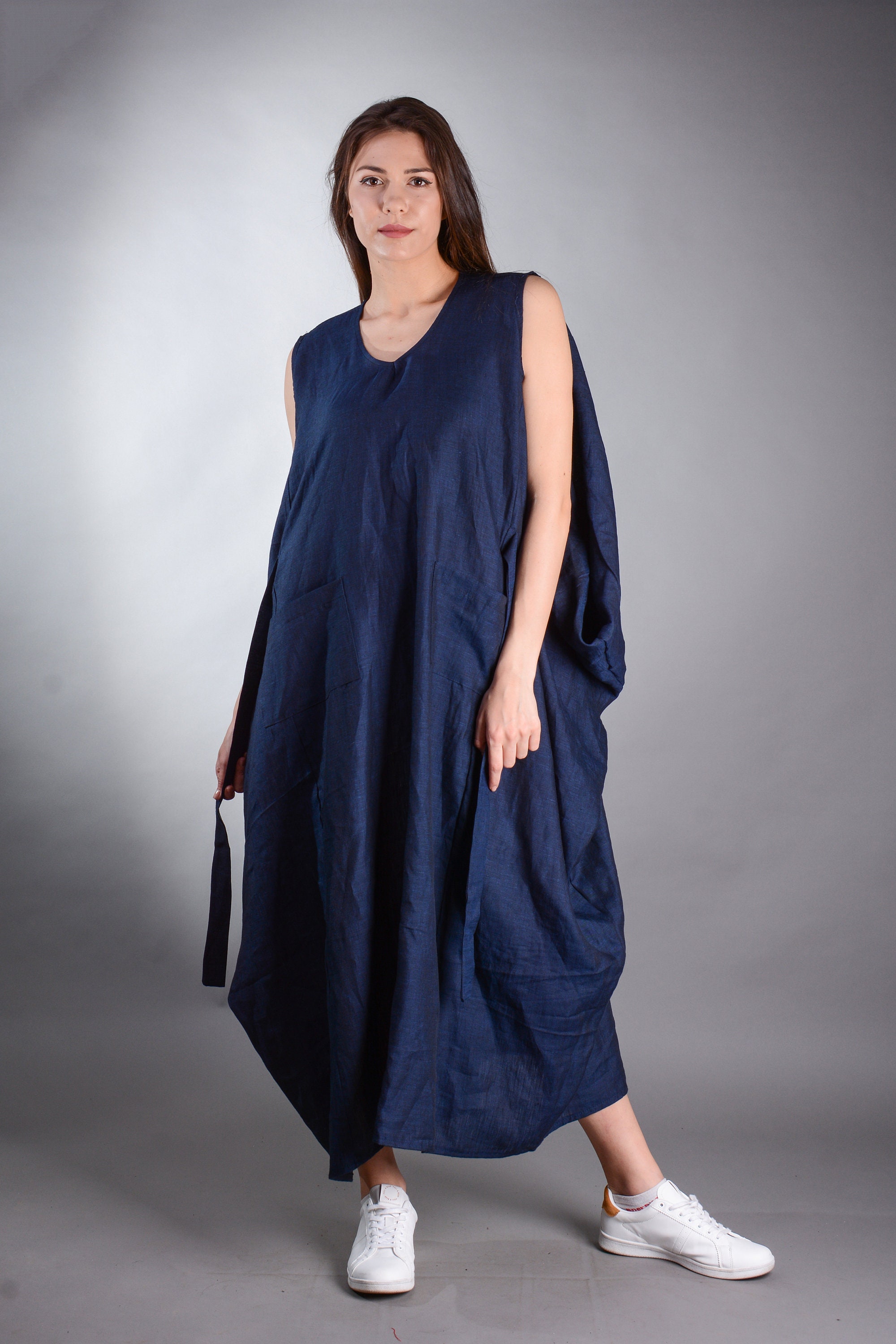 Blue Dress Plus Size Linen Linen Clothing Summer Dress - Etsy