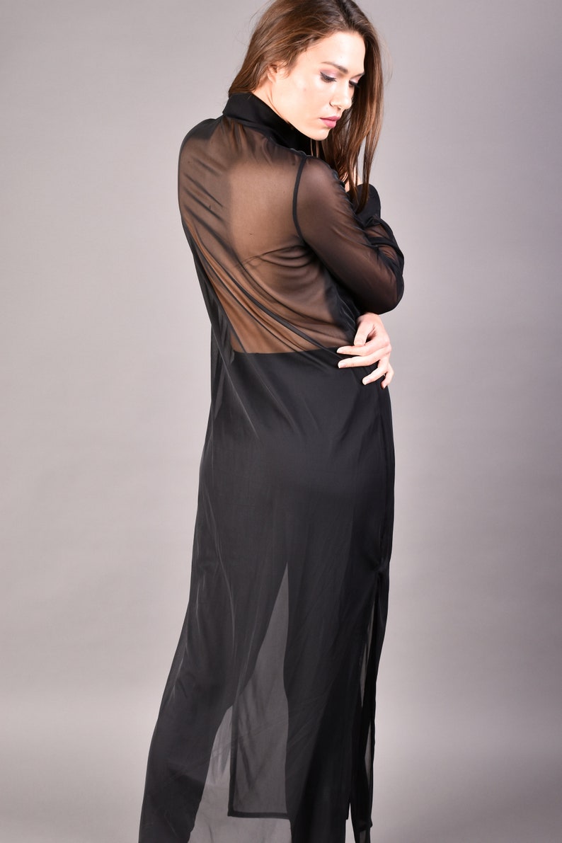 Long Shirt Dress Black Shirt Dress Chiffon Black Shirt Maxi Etsy