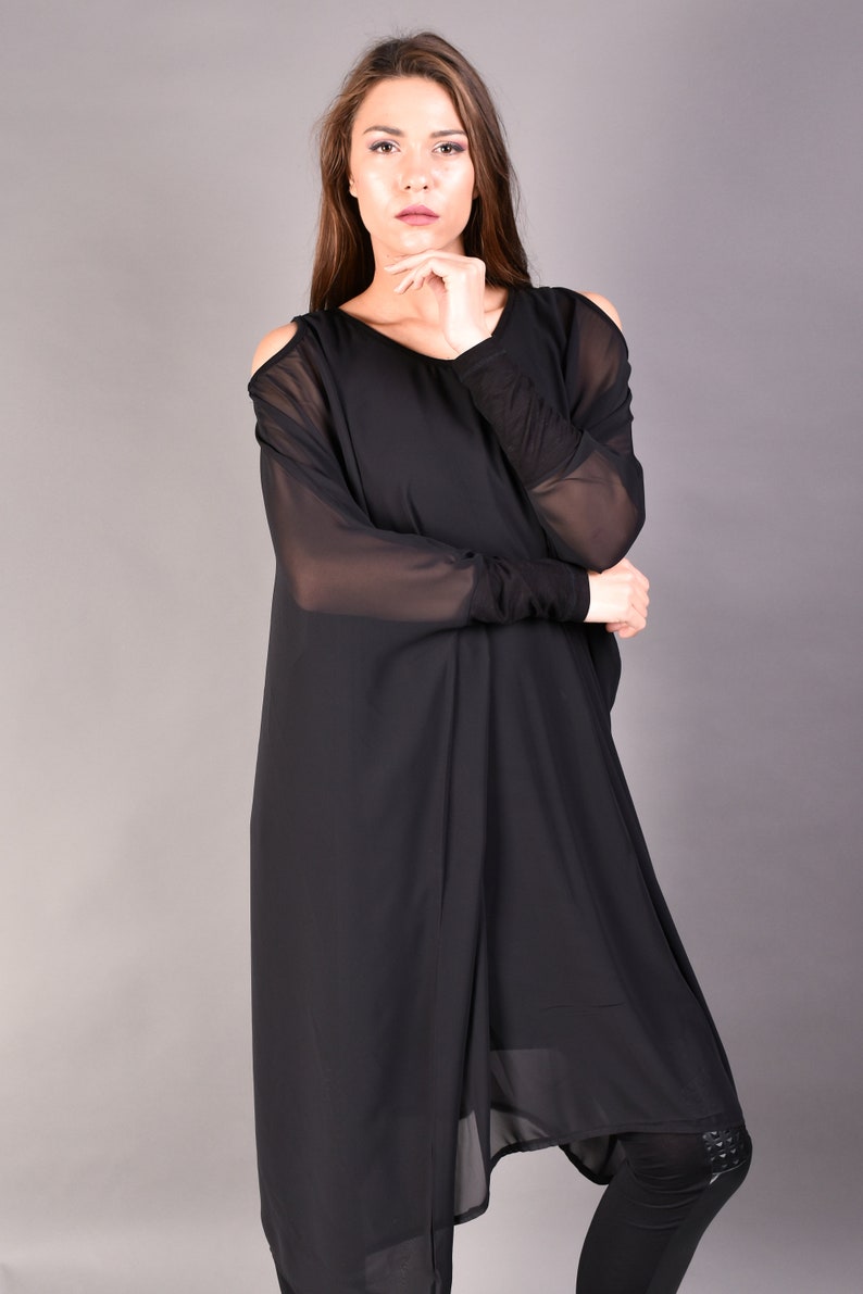 Black Tunic, Тulle, Womens Tunic, Oversize Tunic, Dress Tunic, Plus Size Tunic, Long Sleeve Tunic, Maxi Tunic Top, Tulle Cover Up, Clothing zdjęcie 4