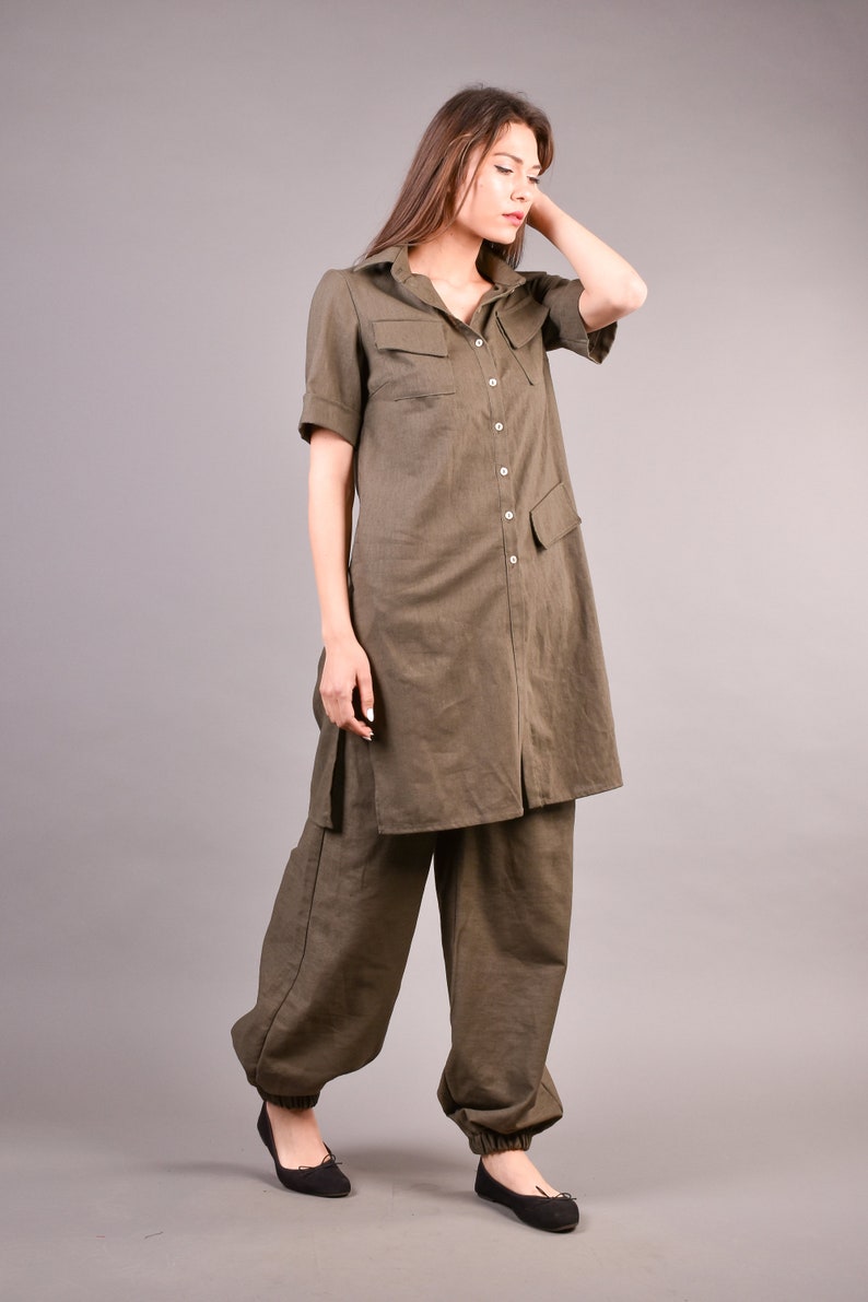 Linen Pants, Linen Tunic, Women Linen Set, Harem Pants, Drop Crotch Pants, Boho Pants, Linen Shirt, Linen Top, Plus Size Clothing image 4