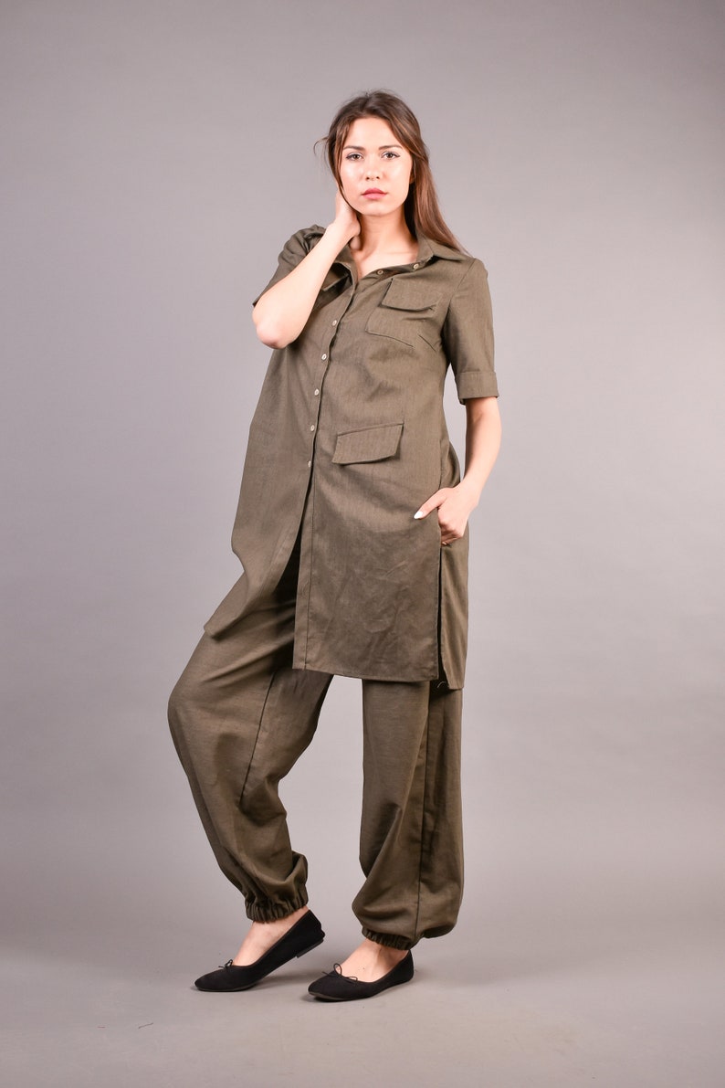 Linen Pants, Linen Tunic, Women Linen Set, Harem Pants, Drop Crotch Pants, Boho Pants, Linen Shirt, Linen Top, Plus Size Clothing image 5