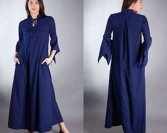 Mörkblå maxiklänning för gravida: Stor storlek Långärmad Plus Size