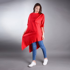 Red Tunic, Linen Tunic, Plus Size Linen, Plus Size Tunic, Red Linen, Asymmetric Tunic, Plus Size Clothing