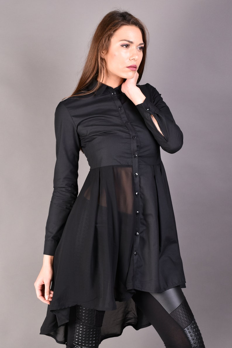 Chiffon Black Shirt Oversize Shirt Assymetric Tunic - Etsy
