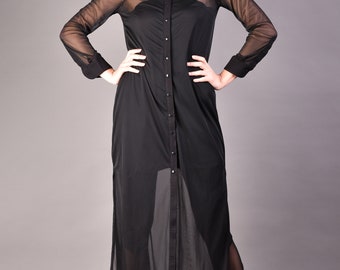 knee length dresses for ladies Quattro Flex Dress Shirt with Semi-Spread Collar Black 2XL / Black main image 1