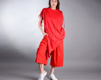 Linen Set, Red Linen Top, Red Linen Pants, Plus Size Linen, Linen Blouse, Linen Clothing, Plus Size Clothing