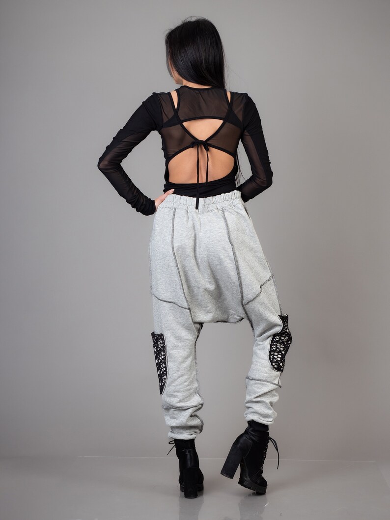 COTTON HAREM PANTS LOW CROTCH BLACK