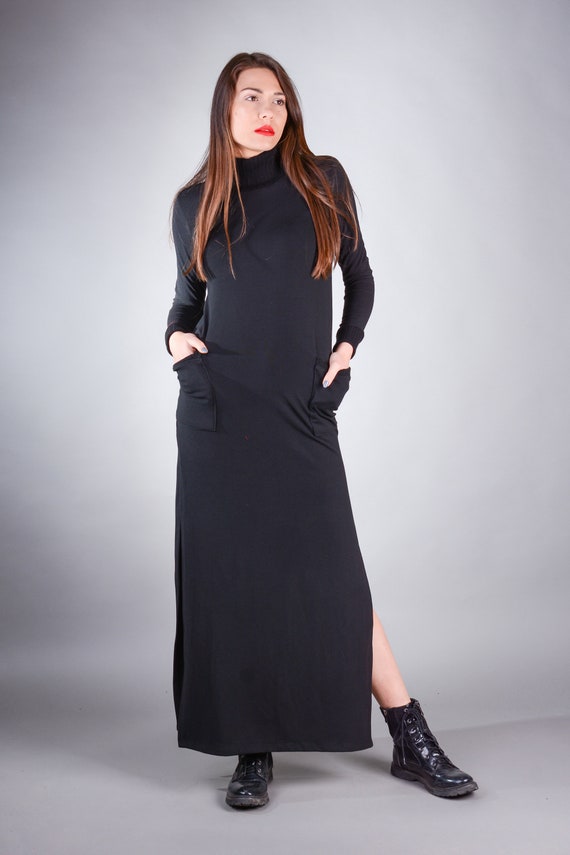 Maxi Dress, Long Sleeve Dress, Black Dress, Long Dress, Knit, Dress, Day Dress, Bohemian Dress, Plus Size Dress, Plus Size Clothing