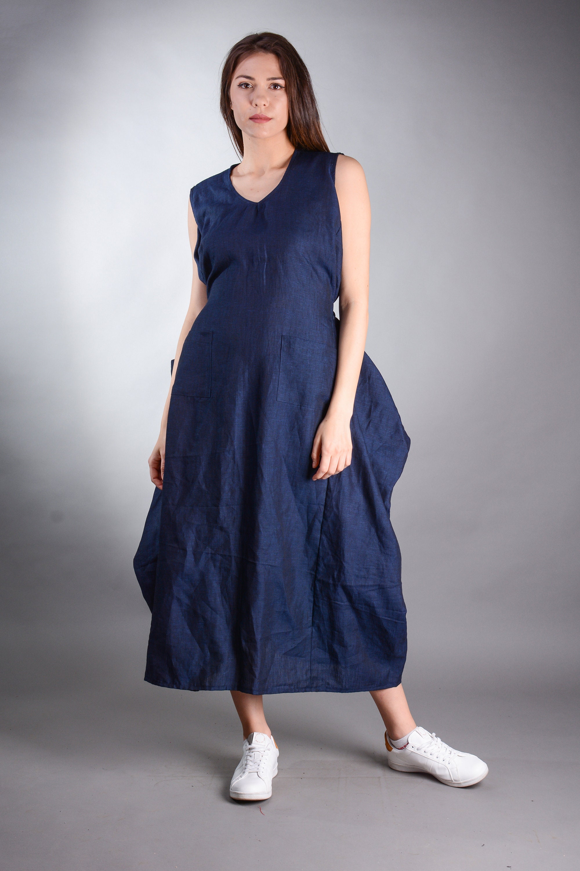 Blue Dress Plus Size Linen Linen Clothing Summer Dress - Etsy