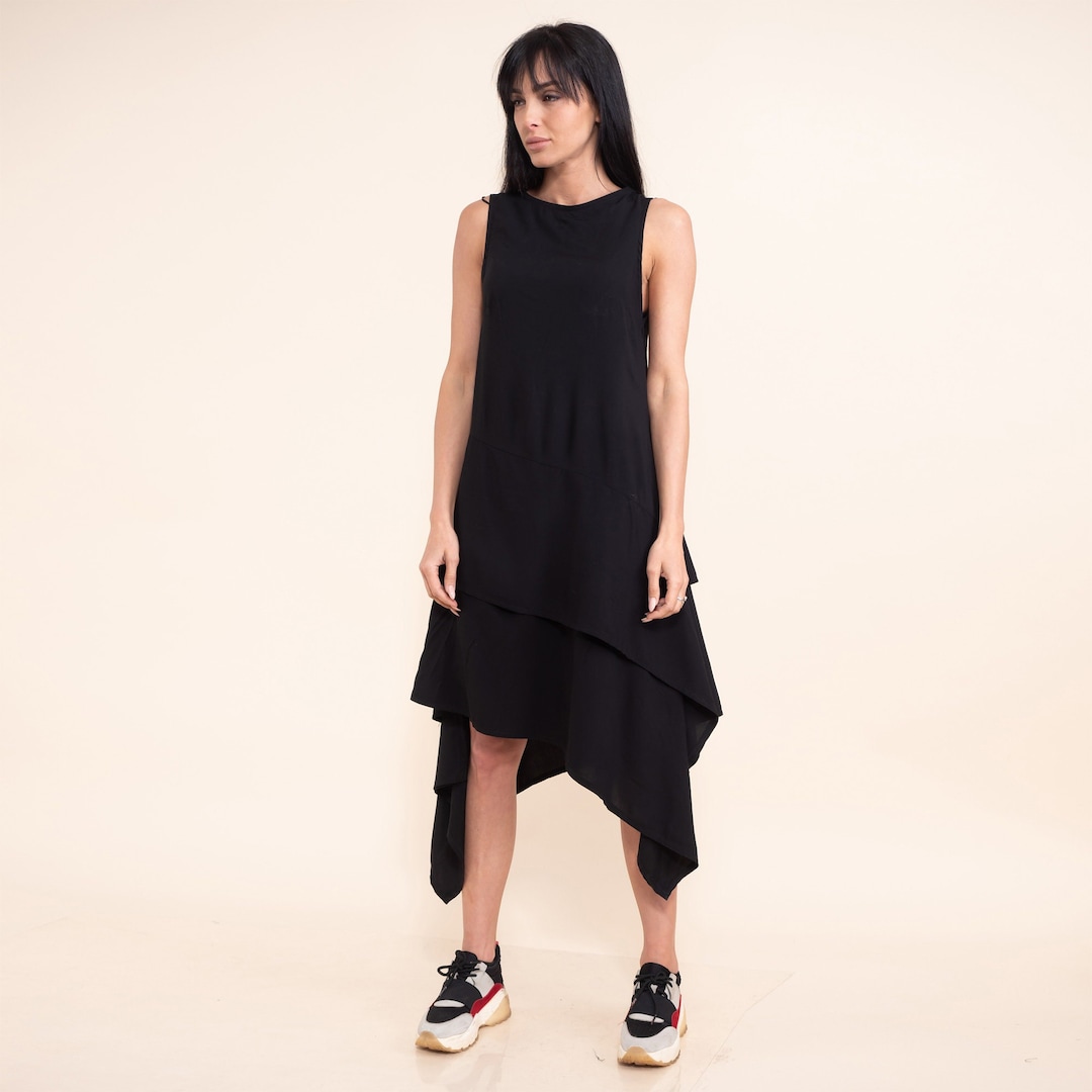 black gothic style dress With Lace-Up Detail And Flowy Sleeves Retrofete Lema Coated Black Selia Asymmetrical One Shoulder Dress Color:Magenta*