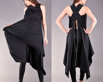 Black Asymmetric Tunic, Black Maxi Top, Extravagant Open Back Top, Black Tunic, Loose Tunic, Women Tunic,