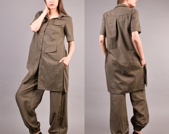 Linen Pants, Linen Tunic, Women Linen Set, Harem Pants, Drop Crotch Pants, Boho Pants, Linen Shirt, Linen Top, Plus Size Clothing