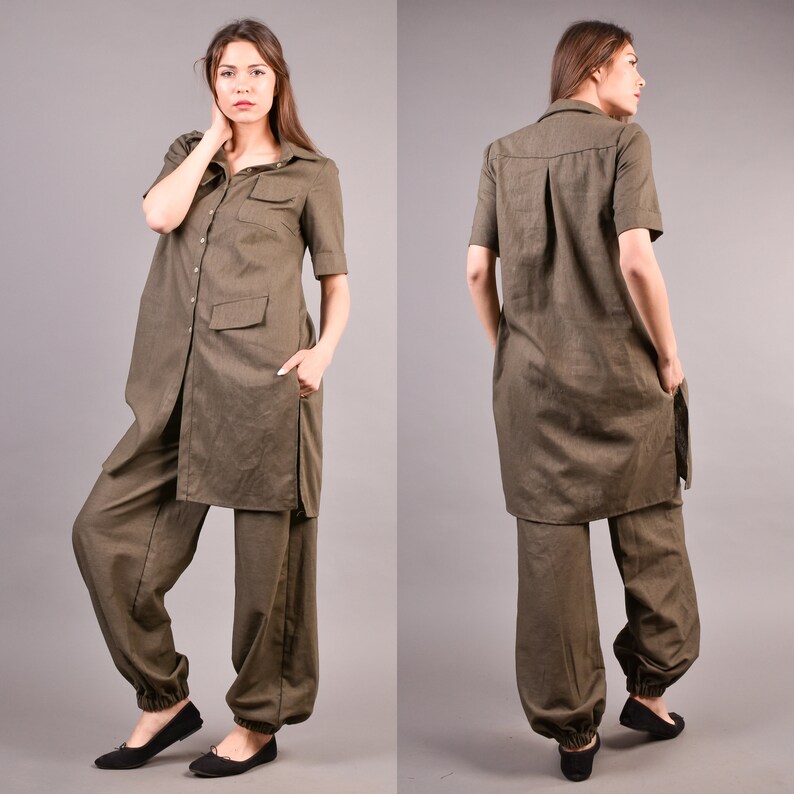 Linen Pants, Linen Tunic, Women Linen Set, Harem Pants, Drop Crotch Pants, Boho Pants, Linen Shirt, Linen Top, Plus Size Clothing image 1