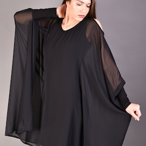 Black Tunic, Тulle, Womens Tunic, Oversize Tunic, Dress Tunic, Plus Size Tunic, Long Sleeve Tunic, Maxi Tunic Top, Tulle Cover Up, Clothing zdjęcie 3