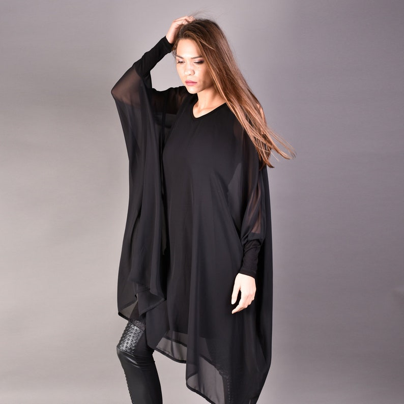 Black Tunic, Тulle, Womens Tunic, Oversize Tunic, Dress Tunic, Plus Size Tunic, Long Sleeve Tunic, Maxi Tunic Top, Tulle Cover Up, Clothing zdjęcie 1