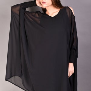 Black Tunic, Тulle, Womens Tunic, Oversize Tunic, Dress Tunic, Plus Size Tunic, Long Sleeve Tunic, Maxi Tunic Top, Tulle Cover Up, Clothing image 2