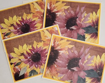 Sunflower Note Card Set, Fall Stationery, Thank You Cards (Set of 4)