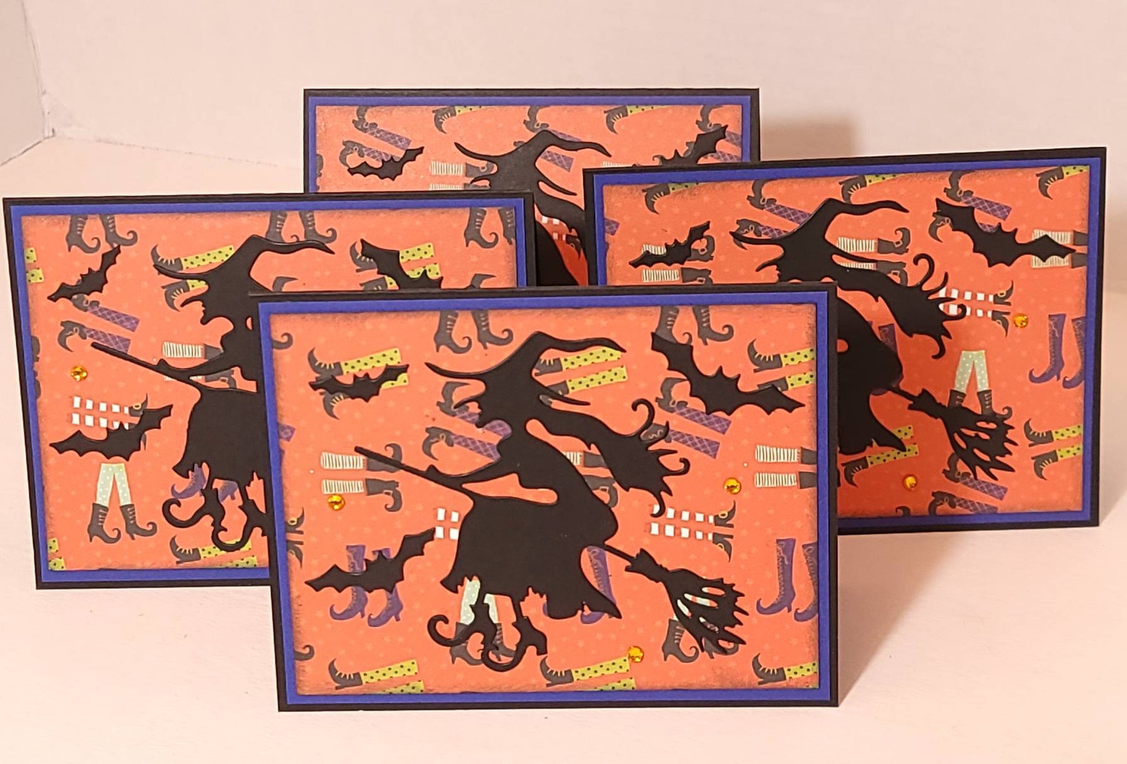 Handmade Witch Halloween Cards Individual Or Set Of 4 Flying Etsy