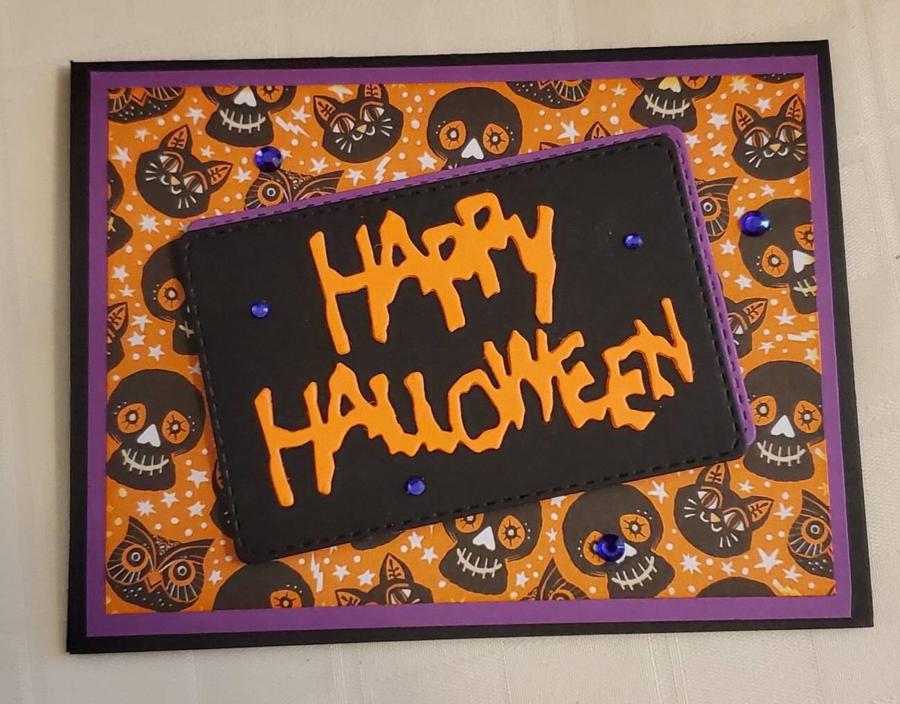 Handmade Halloween Card Set – Skulls, Cats, Orange & Black, Set of 6 - Etsy