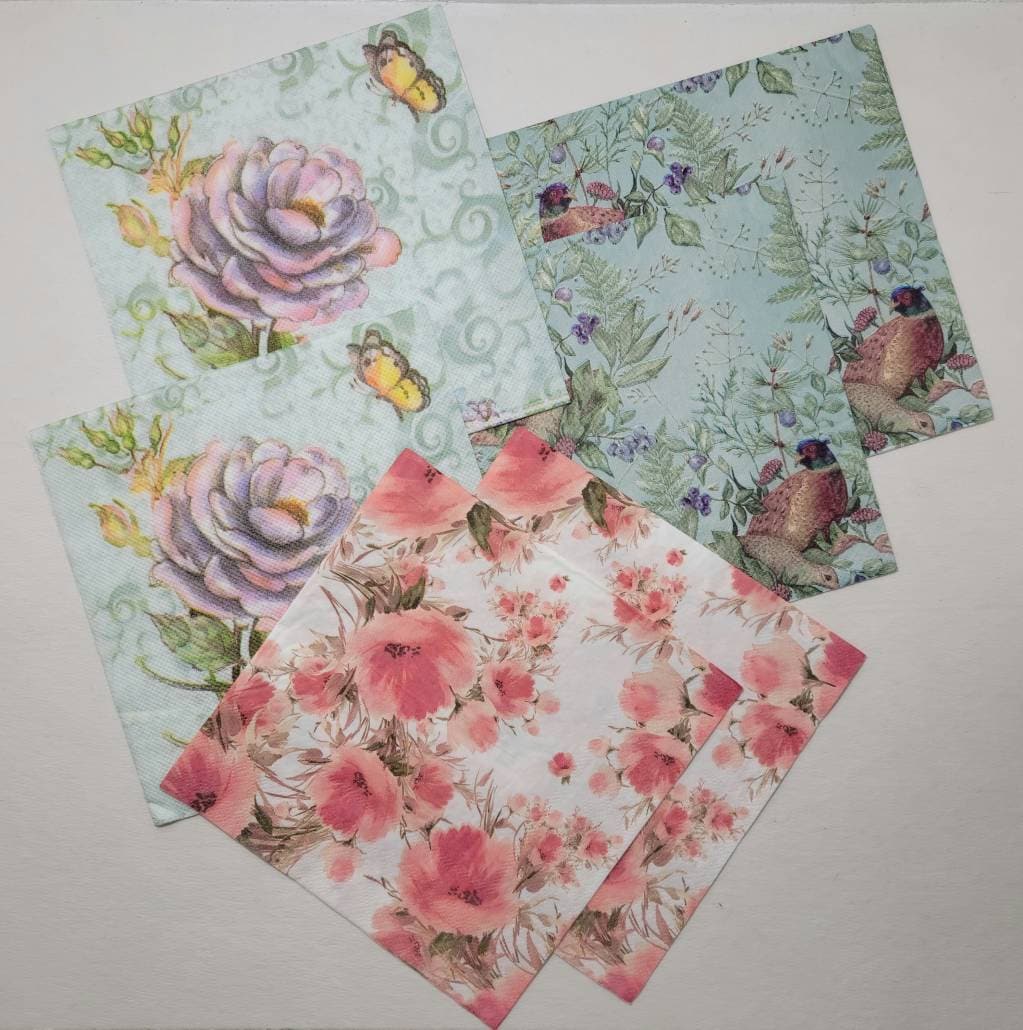 Decoupage Paper Napkins 6 pcs2 of ea Pheasants Floral Butterfly Invitation Junk Journal Tags Scrapbooking Journaling Ephemera
