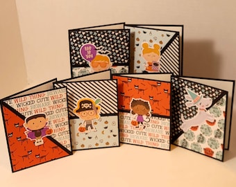 Handmade Halloween Cards - Set of 6 Cards, Fun, Kids Costume, Note Card, Invitation, Thank You, Happy Halloween, Thinking of You