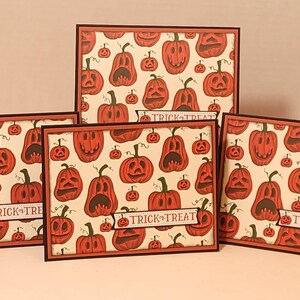Handmade Jack O&#39;Lantern Halloween Cards, Set of 4, Happy Halloween, Trick or Treat, Note Cards, Invitation, Thinking of You
