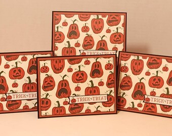 Handmade Jack O'Lantern Halloween Cards, Set of 4, Happy Halloween, Trick or Treat, Note Cards, Invitation, Thinking of You